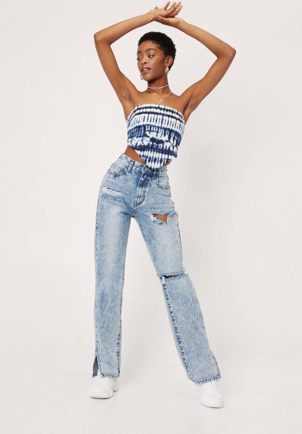 boohoo Versleten Slit'S Now Or Never Jeans, Light Blue
