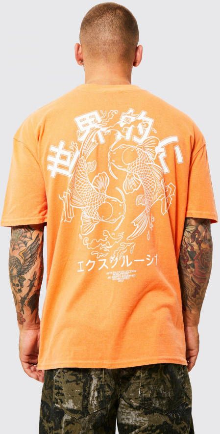 boohoo Vissen T Shirt Met Brede Nek En Print, Orange