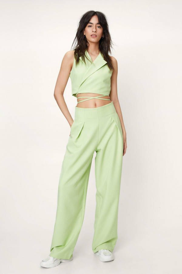 boohoo Wide Leg Broek Met Naaddetail, Lime