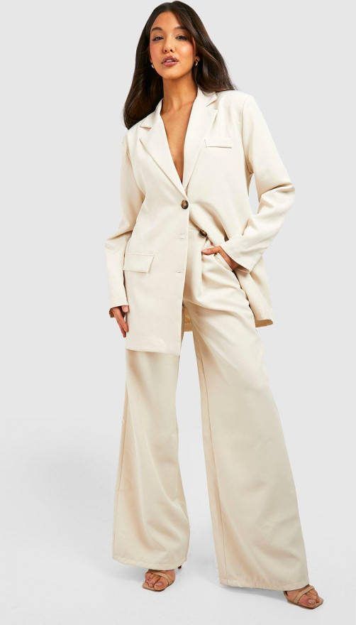 boohoo Wide Leg Broek Met Nephoornen Knopen En Achterzakken, Ecru