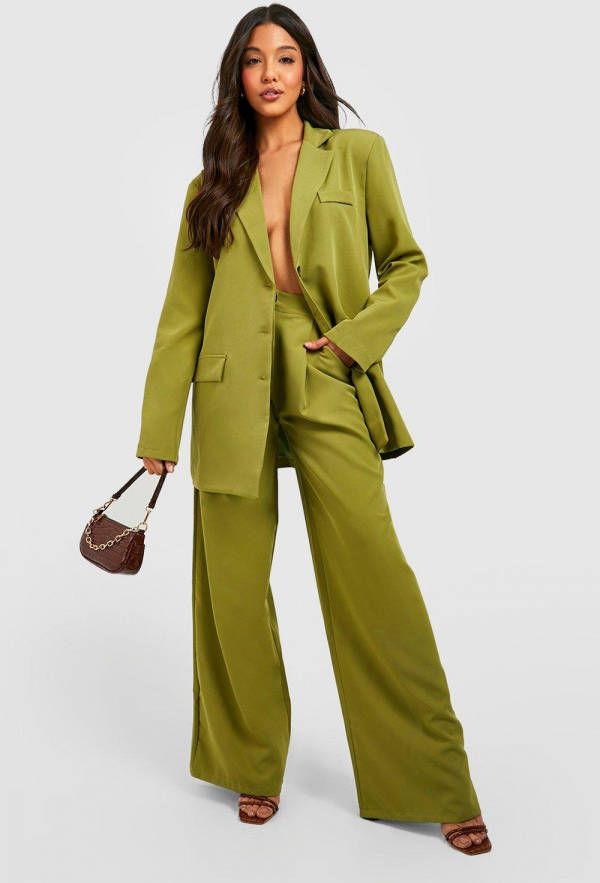 boohoo Wide Leg Broek Met Nephoornen Knopen En Achterzakken, Olive
