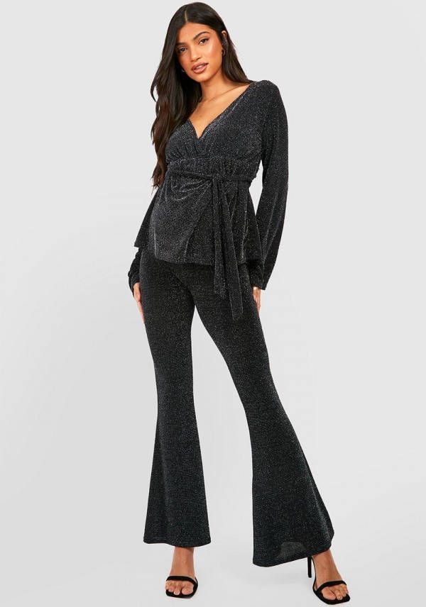 boohoo Zwangerschap Flared Glitter Broek, Silver
