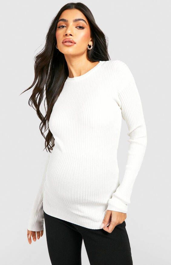 boohoo Zwangerschap Geribbelde Gebreide Top Met Crewneck, Ivory