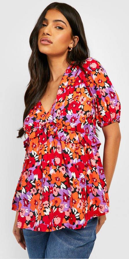 boohoo Zwangerschap Gesmokte Satijnen Top Met Ruches, Multi