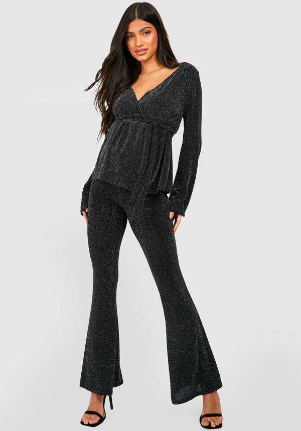 boohoo Zwangerschap Glitter Wikkel Top Met Wijde Mouwen, Silver
