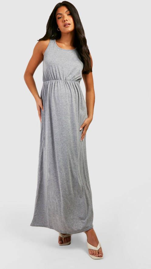 boohoo Zwangerschap Maxi Jurk Met Racer Hals, Grey Marl