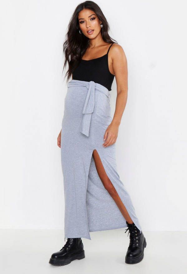 boohoo Zwangerschap Maxi Rok Met Split, Lichtgrijs