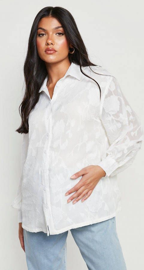 boohoo Zwangerschap Oversized Burnout Bloemen Blouse, White