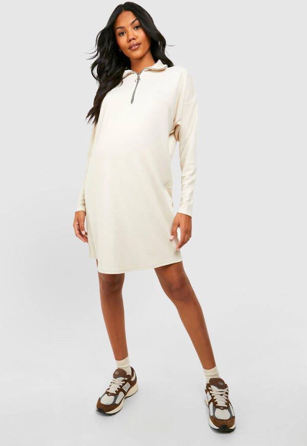 boohoo Zwangerschap Oversized Geribbelde Trui Jurk Met Textuur En Korte Rits, Ecru