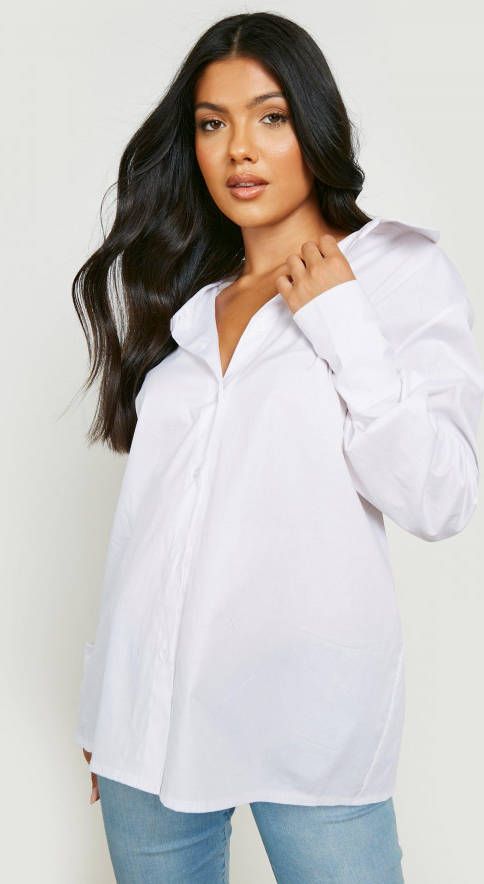 boohoo Zwangerschap Oversized Poplin Blouse, White