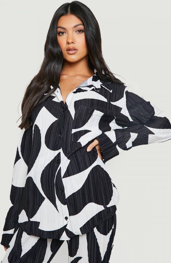 boohoo Zwangerschap Plisse Blouse Met Abstracte Print, Black