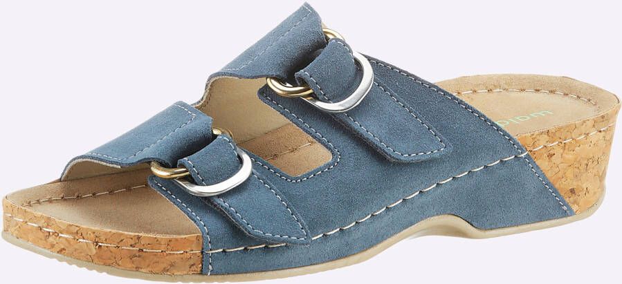 Slippers in jeansblauw van Waldläufer