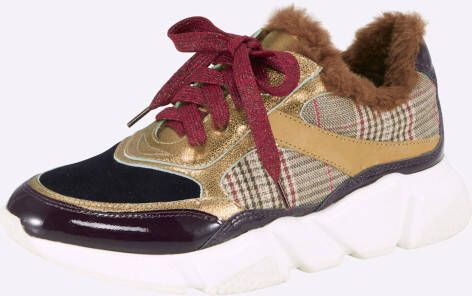 Sneaker in camel/bordeaux geruit van heine