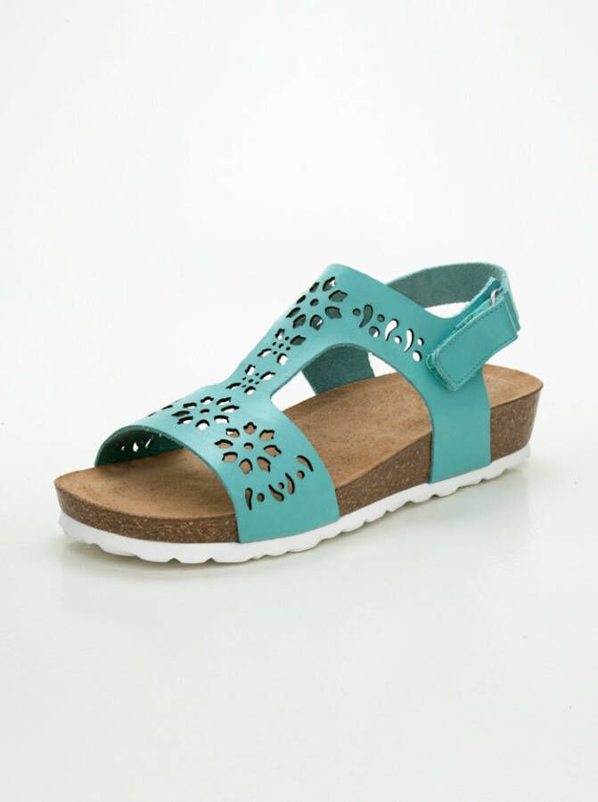 Naturläufer Sandaaltje met bloemvormige lasercuts Turquoise