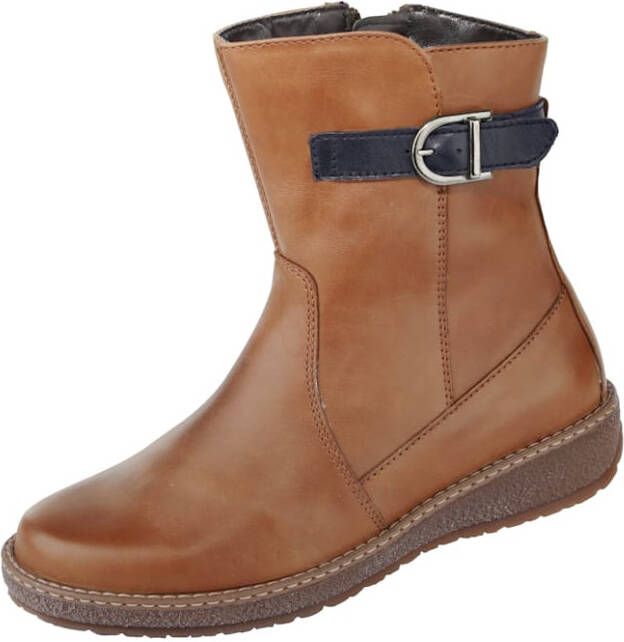 Waldläufer Enkellaarsje met voering van echte lamsvacht Cognac