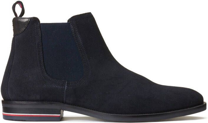 Tommy Hilfiger Blauwe Chelsea Boots Signature Hilfiger Suede Chelsea