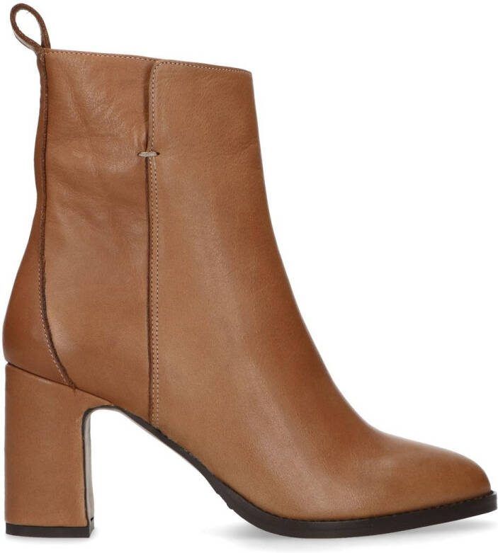 Manfield Beige leren enkellaarsjes met hak