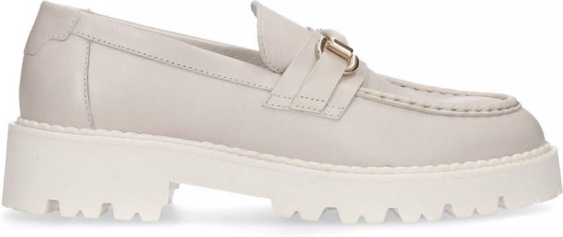 Manfield Beige leren loafers met goudkleurige details
