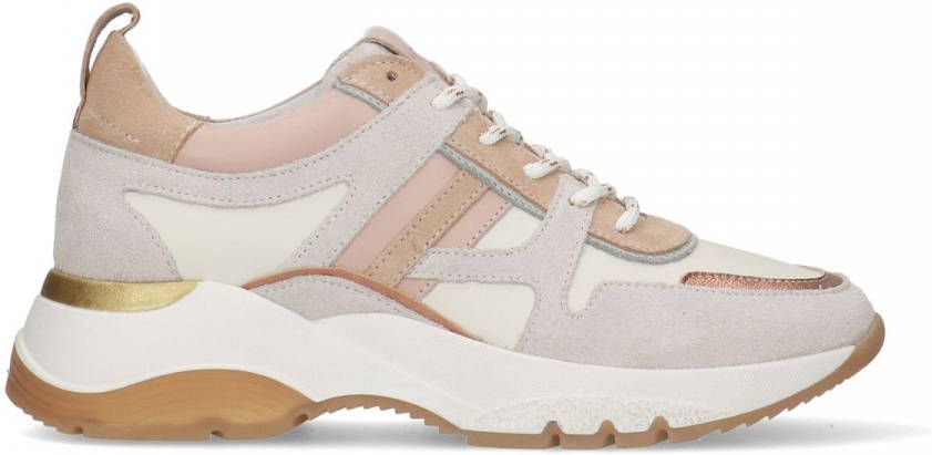 Manfield Beige leren sneakers met colorblocking
