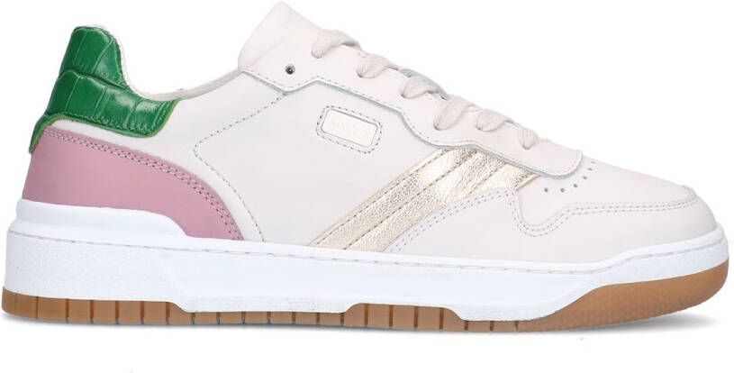 Manfield Beige leren sneakers met gekleurde details