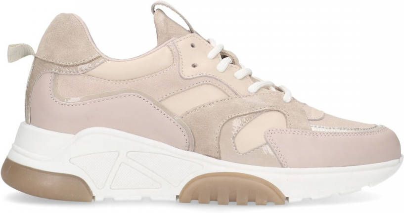 Manfield Beige leren sneakers met roze details