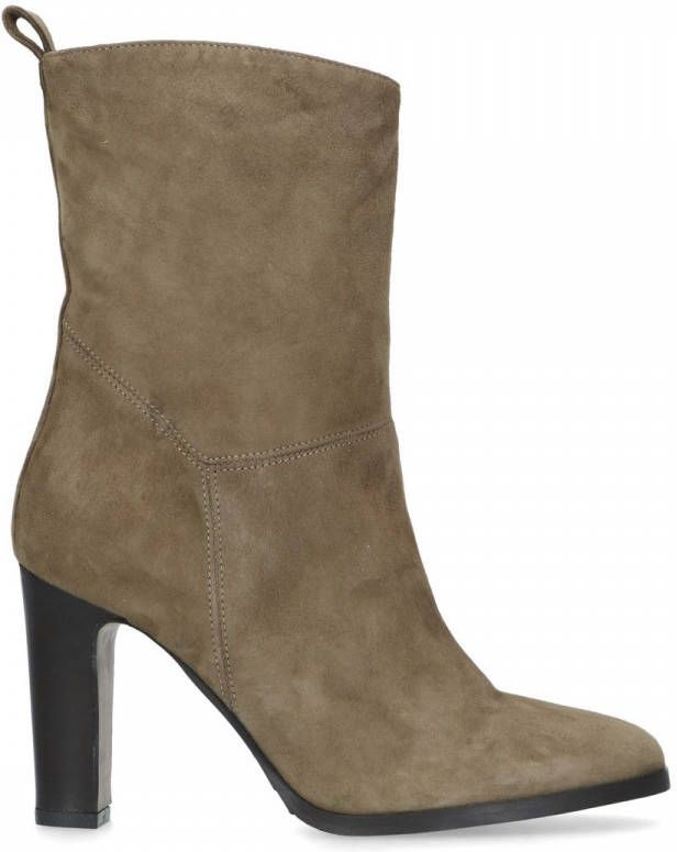 Manfield Beige suède enkellaarsjes met hak