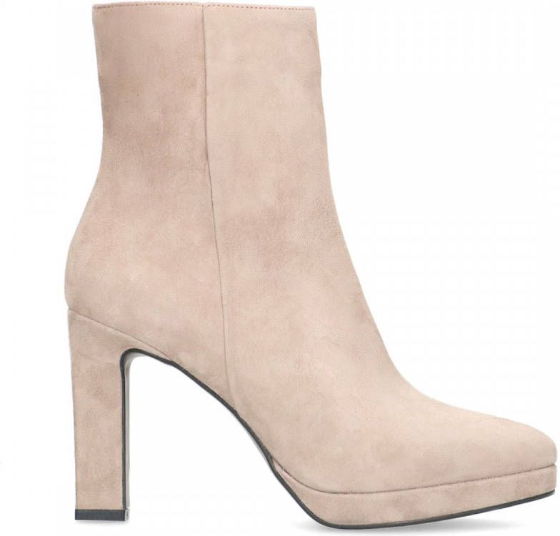 Manfield Beige suède enkellaarsjes met hak