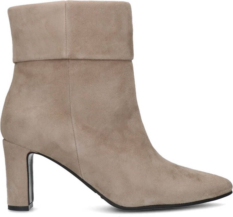 Manfield Beige suède enkellaarsjes met hak