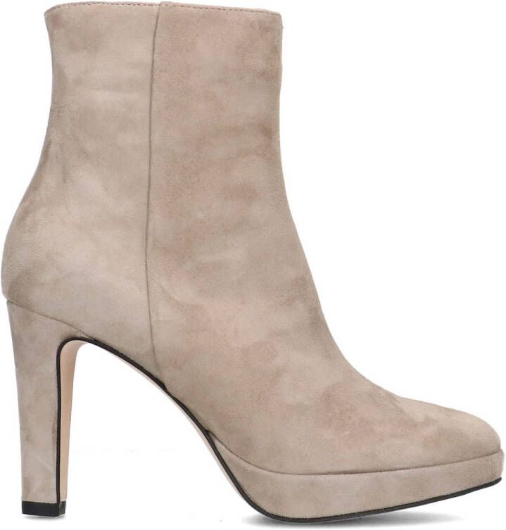 Manfield Beige suède enkellaarsjes met hak