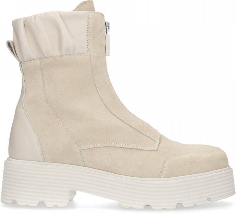 Manfield Beige suède enkellaarsjes met rits