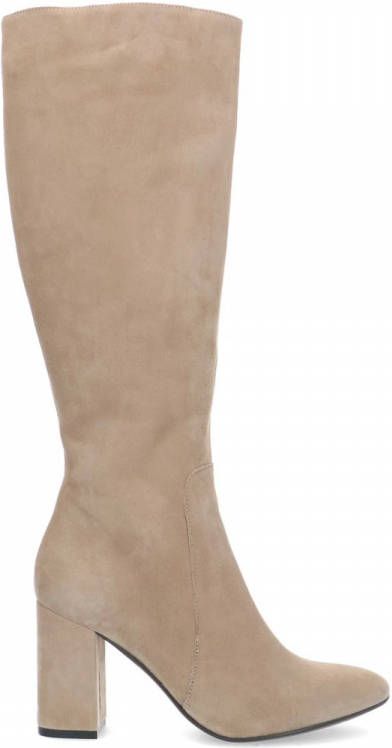 Manfield Beige suède hoge laarzen met hak