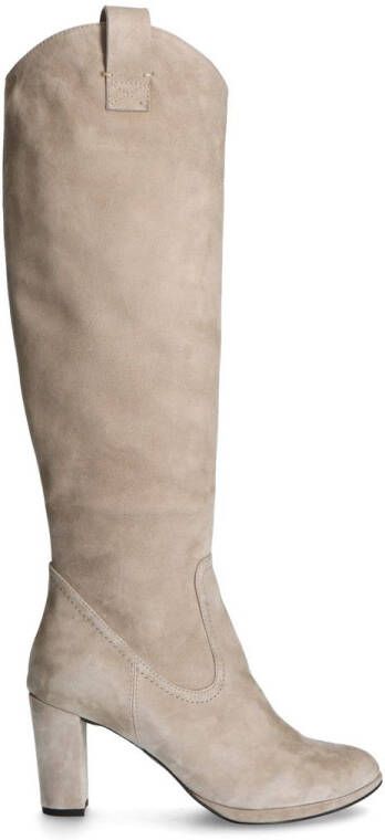 Manfield Beige suède laarzen met hak