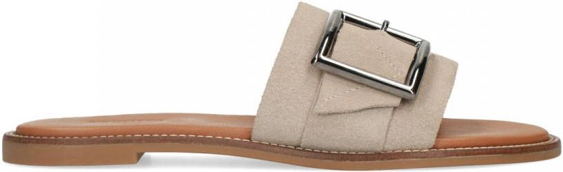 Manfield Beige suède muiltjes met gesp