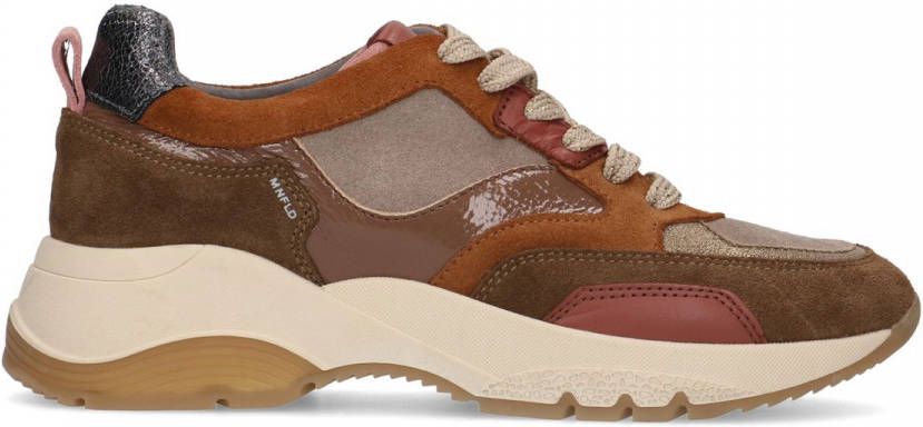 Manfield Beige suede sneakers met gekleurde details