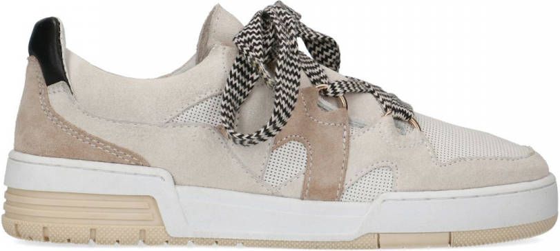 Manfield Beige suède sneakers met mesh details