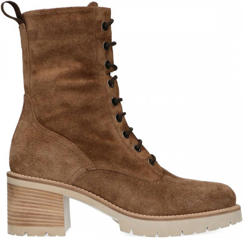 Manfield Beige suède veterlaarsjes