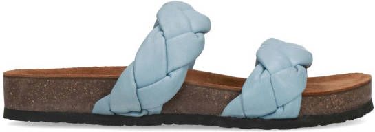 Manfield Blauwe leren slipper met gevlochten bandjes