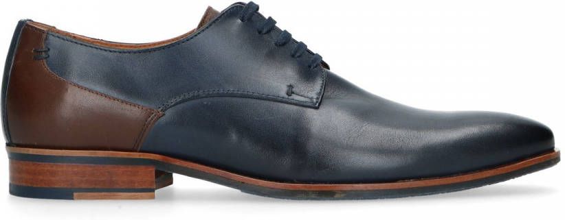 Manfield Blauwe leren veterschoenen