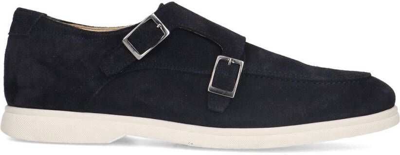 Manfield Blauwe suède casual gespschoenen