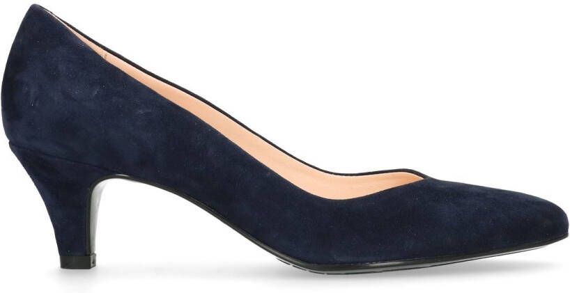 Manfield Blauwe suède pumps met lage hak