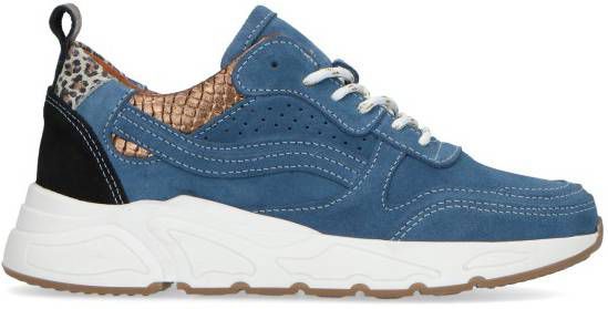 Manfield Dames Blauwe sneakers met crocoprint - Schoenen.nl