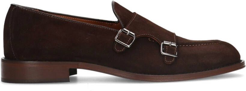 Manfield Bruine suède loafers met gesp