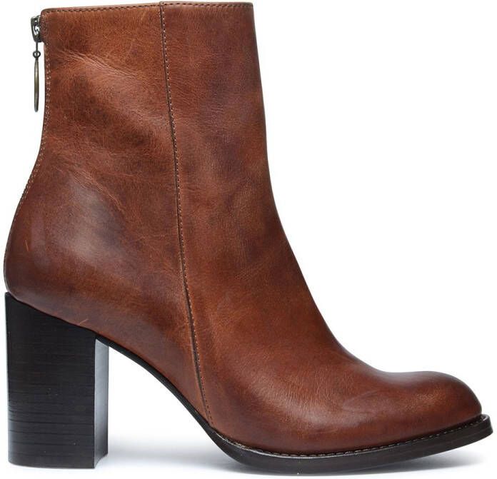 Manfield Cognac enkellaarsjes met hak en sierrits