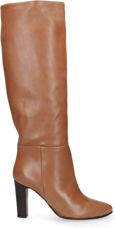 Manfield Cognac leren hoge laarzen met hak