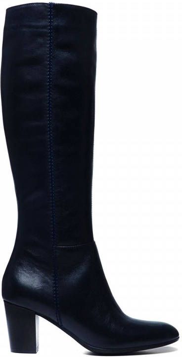 Manfield Donkerblauwe hoge laarzen met hak met smalle schacht
