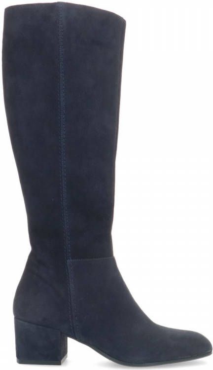 Manfield Donkerblauwe suède hoge laarzen met hak