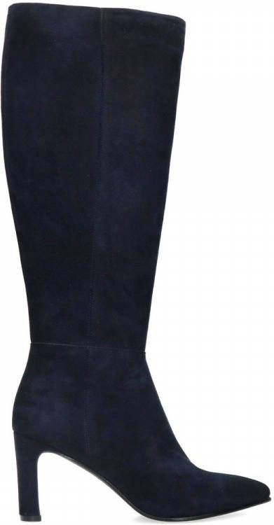 Manfield Donkerblauwe suède hoge laarzen met hak