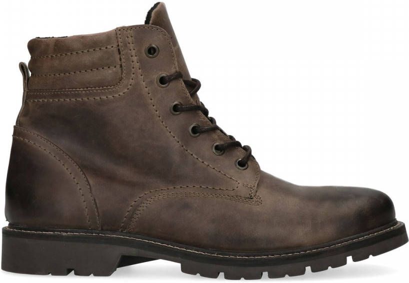 Manfield Donkerbruine leren veterboots