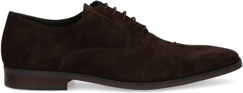 Manfield Donkerbruine suède veterschoenen