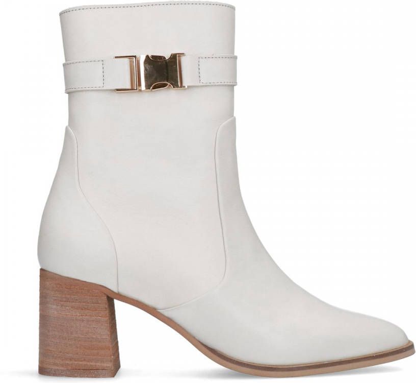 Manfield Off white enkellaarsjes met hak en gesp